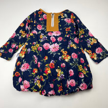 Load image into Gallery viewer, Girls Daisy &amp; Moose, navy floral bubble dress, EUC, size 2, L: 40cm