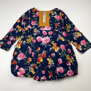 Girls Daisy & Moose, navy floral bubble dress, EUC, size 2, L: 40cm