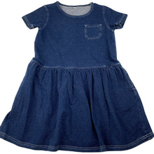 Load image into Gallery viewer, Girls casual, knit denim dress, pockets, GUC, size 8, L: 63cm
