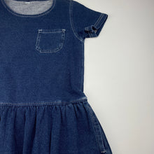 Load image into Gallery viewer, Girls casual, knit denim dress, pockets, GUC, size 8, L: 63cm