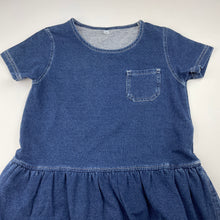 Load image into Gallery viewer, Girls casual, knit denim dress, pockets, GUC, size 8, L: 63cm