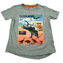 Load image into Gallery viewer, Boys Tilt, grey t-shirt / top, dinosaurs, EUC, size 5,  