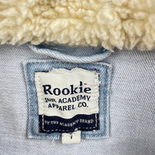 Load image into Gallery viewer, Boys Rookie Academy, stretch denim jacket, poppers, light marks / discolouration, FUC, size 7,  