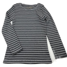 Load image into Gallery viewer, Girls Next, grey &amp; silver metallic stripe long sleeve top, EUC, size 6,  