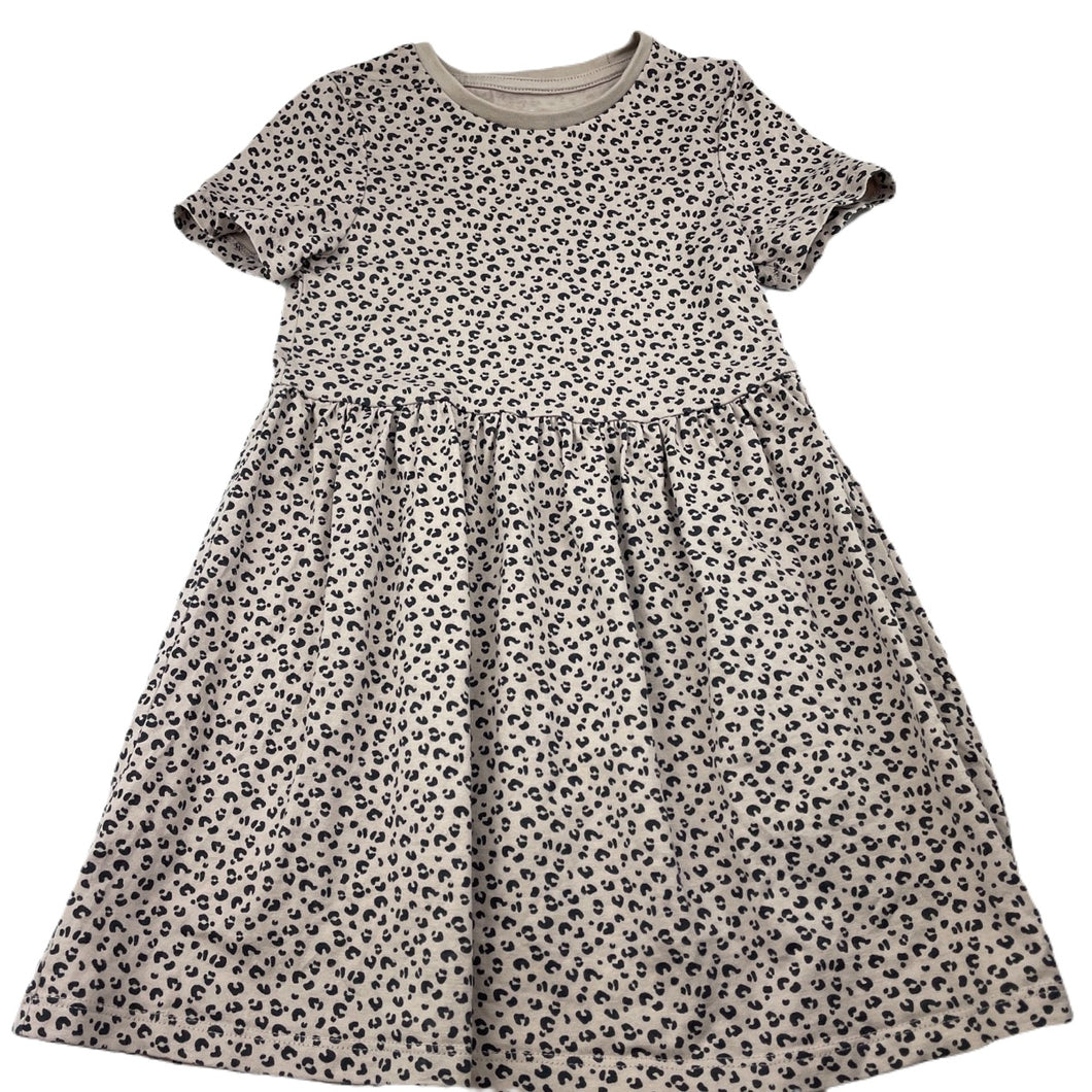 Girls M&S, leopard print cotton casual dress, EUC, size 6, L: 55cm