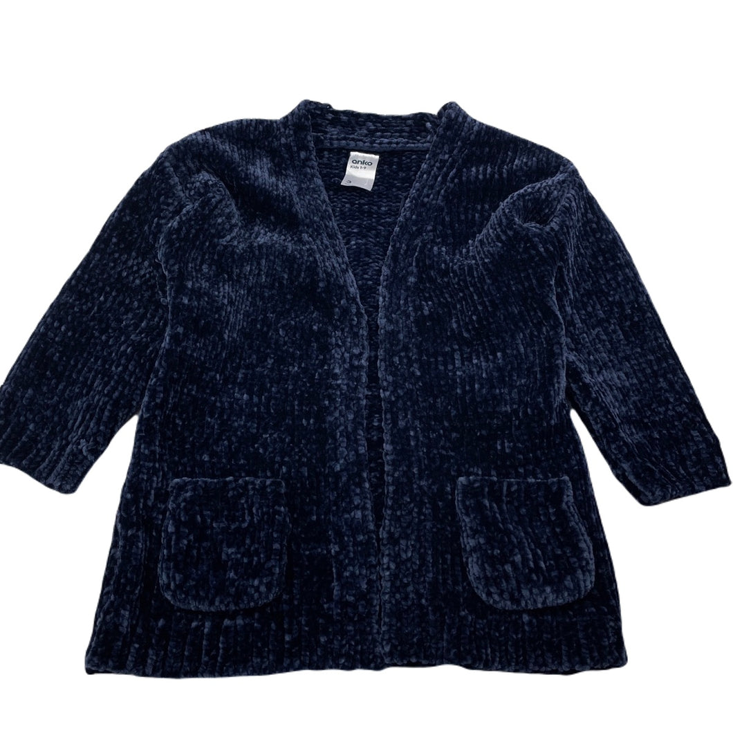 Girls Anko, dark blue knitted chenille cardigan, L: 43cm, EUC, size 3,  