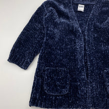 Load image into Gallery viewer, Girls Anko, dark blue knitted chenille cardigan, L: 43cm, EUC, size 3,  