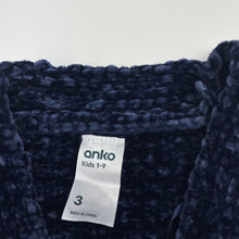 Load image into Gallery viewer, Girls Anko, dark blue knitted chenille cardigan, L: 43cm, EUC, size 3,  