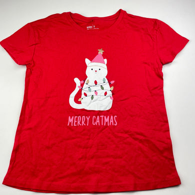 Girls Anko, red cotton Christmas t-shirt, cat, EUC, size 9,  