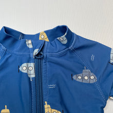Load image into Gallery viewer, Boys blue, all-in-one rashie suit, submarines, EUC, size 000,  