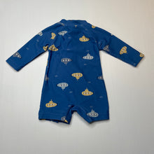 Load image into Gallery viewer, Boys blue, all-in-one rashie suit, submarines, EUC, size 000,  