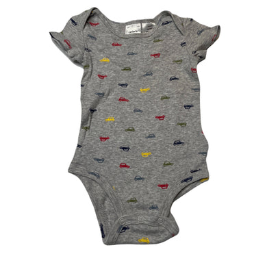 Boys Carters, grey cotton bodysuit / romper, cars, GUC, size 00,  