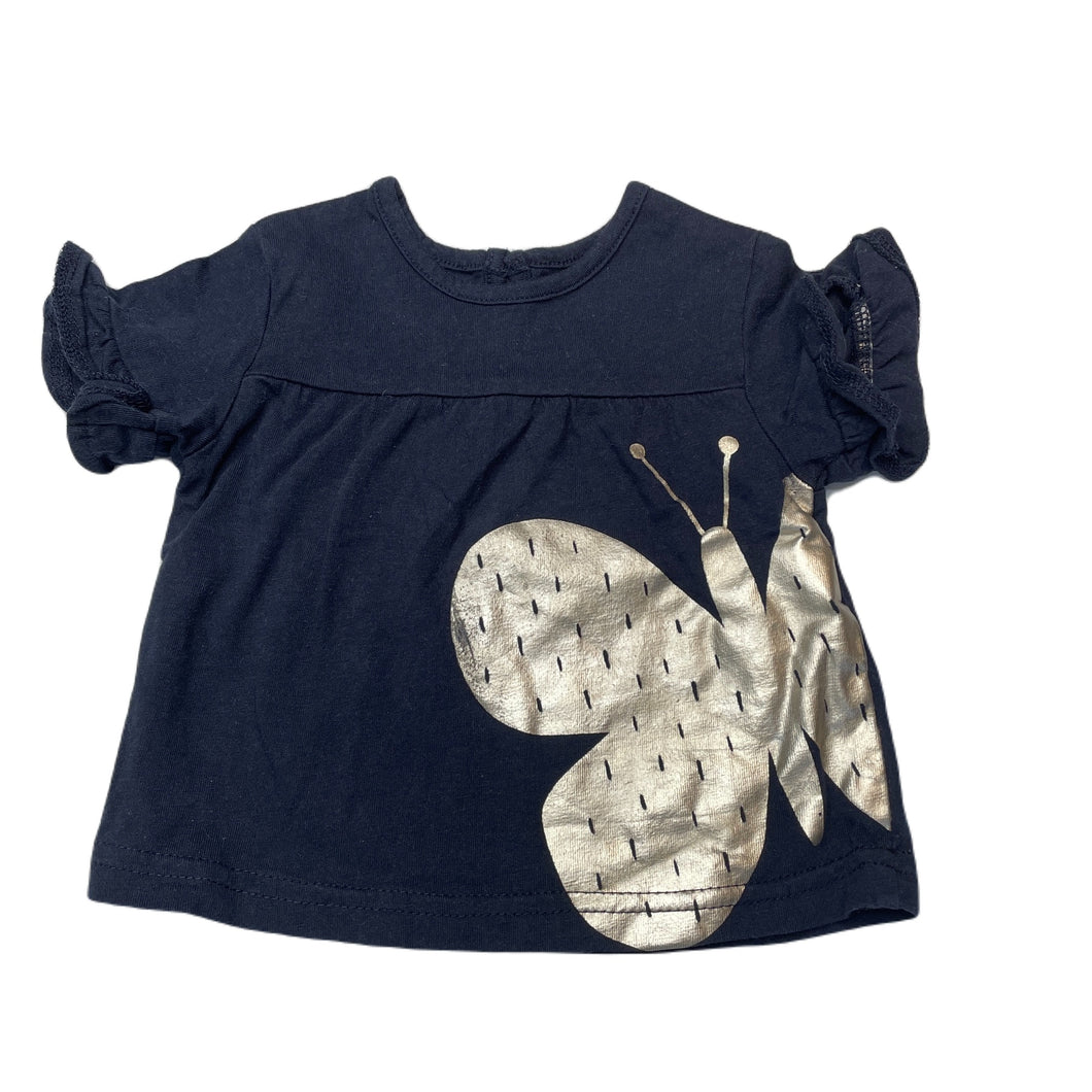 Girls Cotton On, navy cotton top, butterfly, GUC, size 00,  