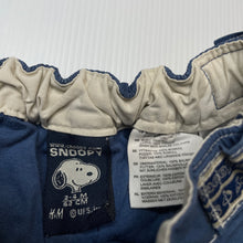 Load image into Gallery viewer, Boys H&amp;M, Snoopy lined lightweight cotton pants, elasticated, EUC, size 000,  