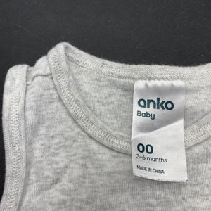unisex Anko, grey cotton bodysuit / romper, GUC, size 00,  