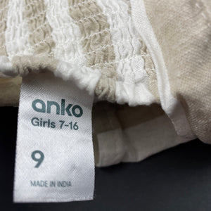 Girls Anko, striped cotton / linen summer top, GUC, size 9,  