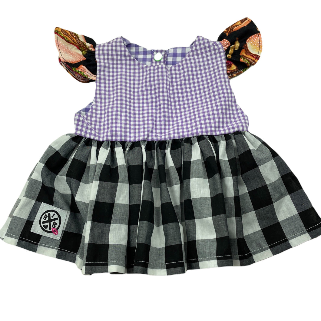 Girls B&B, handmade lightweight dress, burgers, EUC, size 00, L: 32cm
