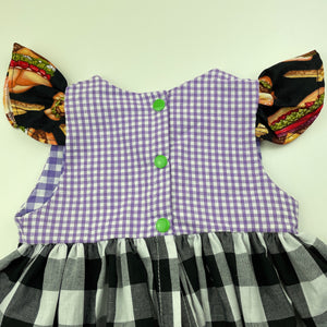 Girls B&B, handmade lightweight dress, burgers, EUC, size 00, L: 32cm