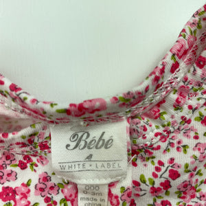 Girls Bebe by Minihaha, floral cotton zip romper, EUC, size 000,  