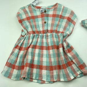 Girls Anko, checked lightweight dress + nappy cover, NEW, size 00, L: 36cm