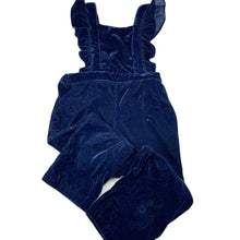 Load image into Gallery viewer, Girls Mango, navy velour overalls / dungarees, small mark front left hip, FUC, size 3,  