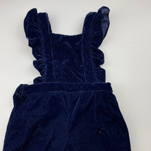 Load image into Gallery viewer, Girls Mango, navy velour overalls / dungarees, small mark front left hip, FUC, size 3,  