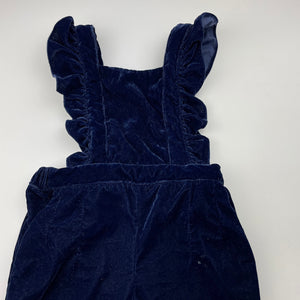 Girls Mango, navy velour overalls / dungarees, small mark front left hip, FUC, size 3,  