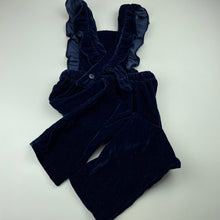 Load image into Gallery viewer, Girls Mango, navy velour overalls / dungarees, small mark front left hip, FUC, size 3,  