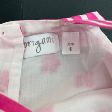 Load image into Gallery viewer, Girls Origami, lined pink &amp; white floral cotton party dress, FUC, size 1, L: 50cm