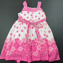 Load image into Gallery viewer, Girls Origami, lined pink &amp; white floral cotton party dress, FUC, size 1, L: 50cm