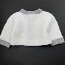 Load image into Gallery viewer, Girls handmade, knitted cardigan, L: 21cm, armpit to armpit: 25cm, EUC, size 0,  