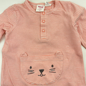 Girls Seed, striped stretchy romper, cat, FUC, size 0,  
