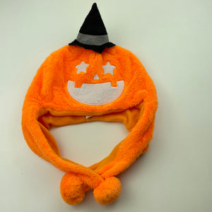 unisex orange, fleece Halloween / pumpkin hat, EUC, size 7-10,  