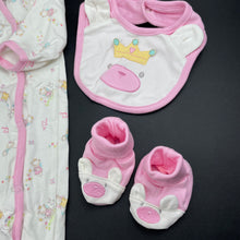 Load image into Gallery viewer, Girls Kidlooks, cotton romper, hat, bib &amp; booties, NEW, size 0,  