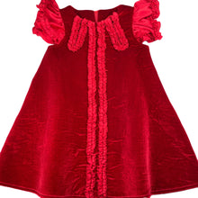 Load image into Gallery viewer, Girls red, velvet soft feel wadded party dress, no labels, armpit to armpit: 35cm, GUC, size 8-10, L: 63cm