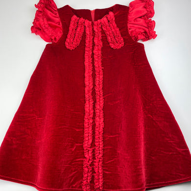 Girls red, velvet soft feel wadded party dress, no labels, armpit to armpit: 35cm, GUC, size 8-10, L: 63cm
