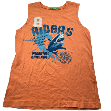 Boys Bossini, orange cotton singlet / tank top, shark, GUC, size 10,  