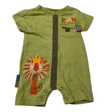 Load image into Gallery viewer, Boys BRIGHT BOTS, green cotton romper, lion, EUC, size 0000,  