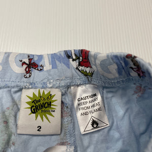 unisex Dr Seuss, The Grinch cotton pyjama shorts, elasticated, GUC, size 2,  