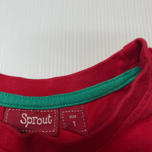 unisex Sprout, red cotton Christmas t-shirt / top, GUC, size 1,  