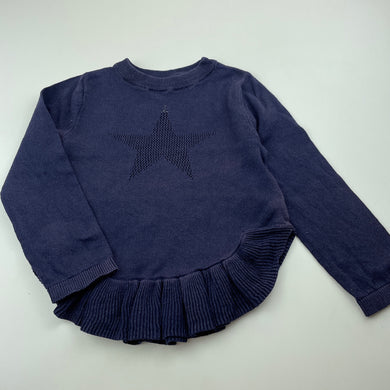 Girls 1964 Denim Co, navy knitted cotton sweater / jumper, wash fade, FUC, size 2,  