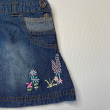 Load image into Gallery viewer, Girls Mystery, embroidered lightweight denim overalls dress, GUC, size 2, L: 42cm