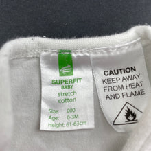 Load image into Gallery viewer, unisex SUPERFIT BABY, white cotton singletsuit, GUC, size 000,  