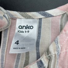Load image into Gallery viewer, Girls Anko, striped viscose / cotton / linen dress, EUC, size 4, L: 57cm