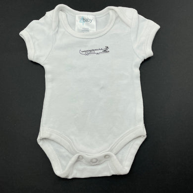 unisex 4 Baby, cotton bodysuit / romper, crocodile, EUC, size 00000,  