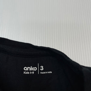 Girls Anko, black cotton t-shirt / top, EUC, size 3,  