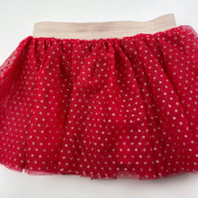 Load image into Gallery viewer, Girls Mango, lined red &amp; gold glitter party skirt, elasticated, L: 21.5cm, EUC, size 2,  
