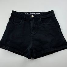 Load image into Gallery viewer, Girls 1964 Denim Co, black stretch denim shorts, W: 29.5cm across, GUC, size 12,  