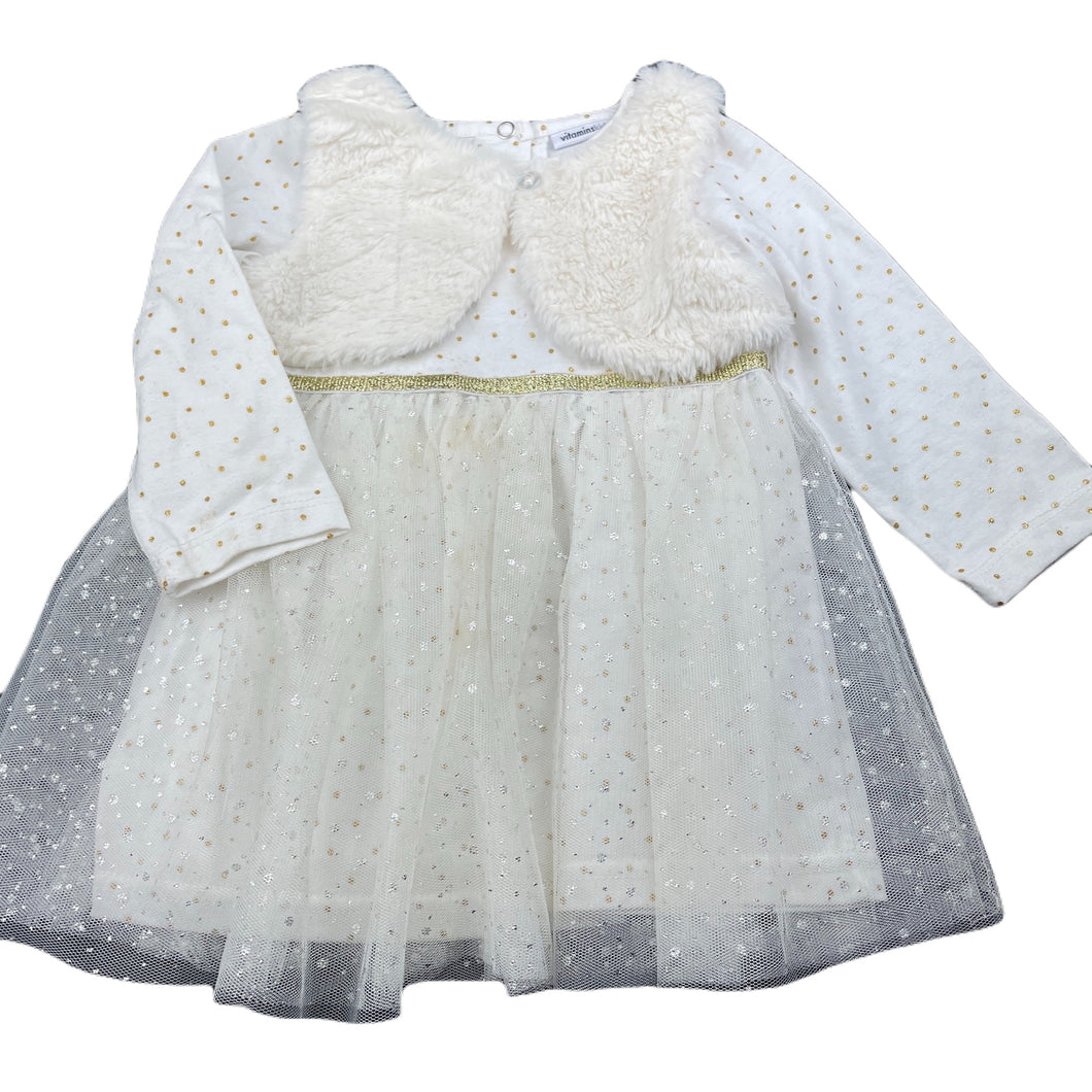 Girls Vitamins Kids, all-in-one dress / vest, light marks on skirt, FUC, size 1-2, L: 40cm