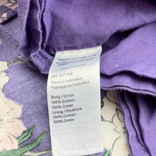 Load image into Gallery viewer, Girls Tea, lined purple floral cotton party dress, GUC, size 6, L: 60cm at front